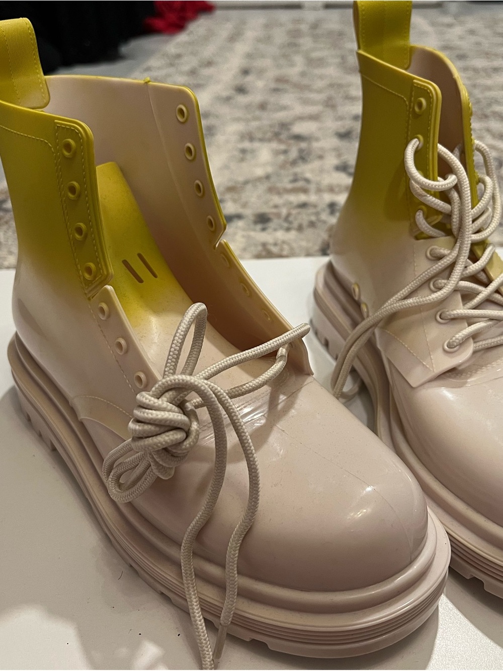 Melissa Cream and Yellow Ombre Platform Lace-Up Boots